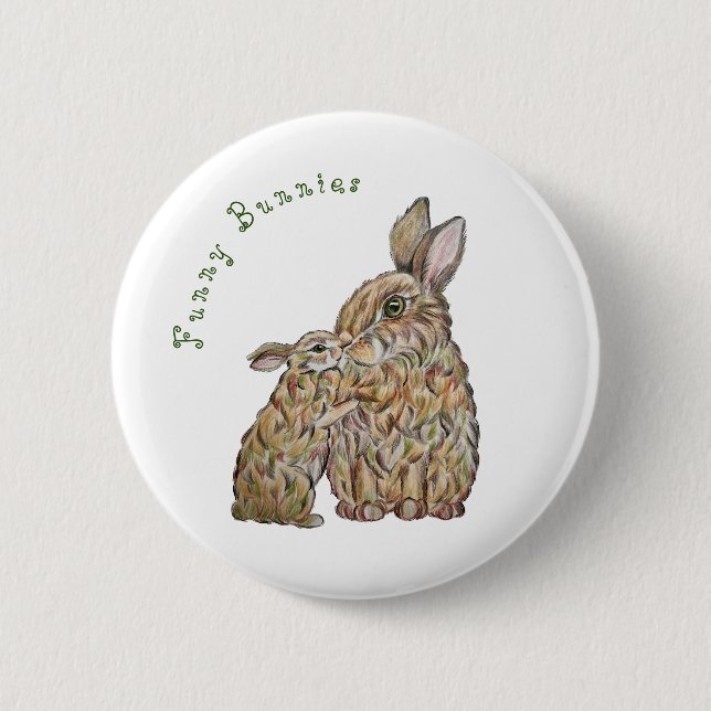 Funny rabbits. Pencil drawing Button (Front)
