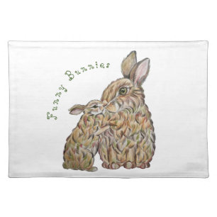 Funny rabbits. Pencil drawing Cloth Placemat