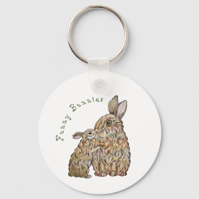 Funny rabbits. Pencil drawing Keychain (Front)