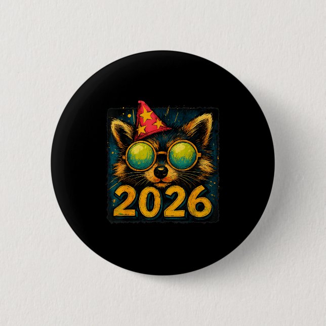 Funny Raccoon 2026 New Year Party Animal Celebrati Button (Front)