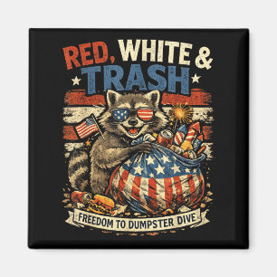 Funny Raccoon 4th Of July Shirt Red White Trash Magnet