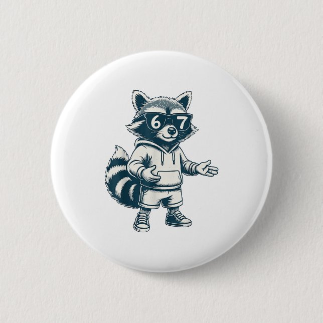 Funny Raccoon 67 Meme Six Seven  Button (Front)