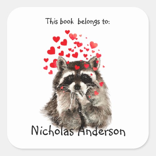 Funny Raccoon Animal blowing kisses Bookplate art