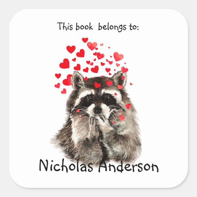 Funny Raccoon Animal blowing kisses Bookplate art (Front)