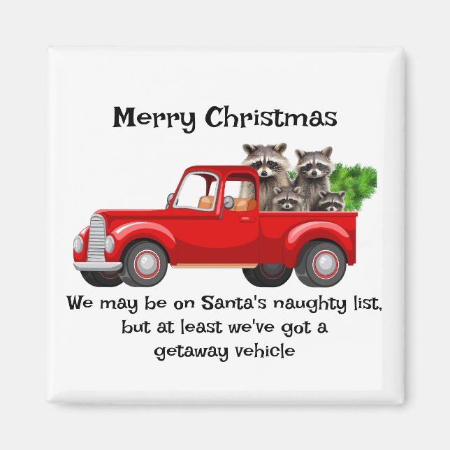 Funny Raccoon Animal Christmas Magnet (Front)