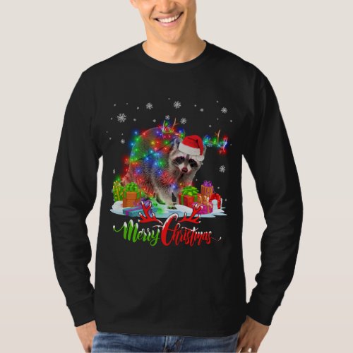 Funny Raccoon Animal Merry Christmas Party Family  T_Shirt