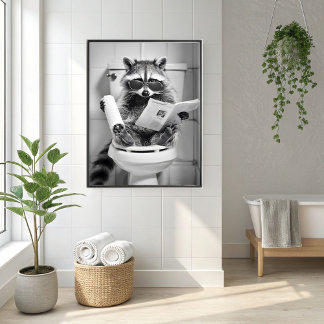 Funny Raccoon Bathroom Humorous Animal Wall Art