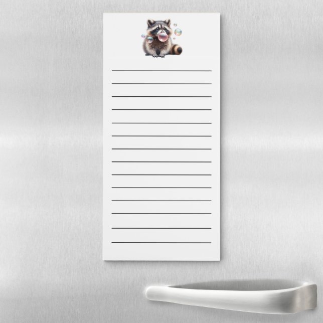 Funny Raccoon Blowing Bubbles Gum Pink Fridge  Magnetic Notepad (In Situ)