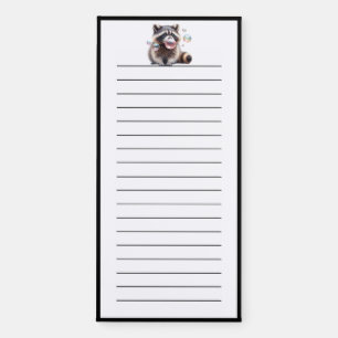 Funny Raccoon Blowing Bubbles Gum Pink Lined Magnetic Notepad