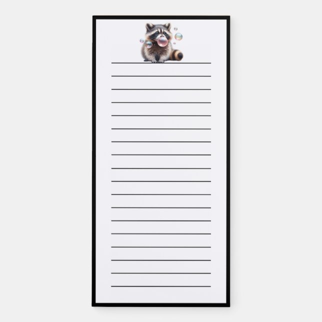 Funny Raccoon Blowing Bubbles Gum Pink Lined Magnetic Notepad (Front)