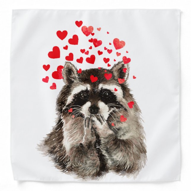 Funny Raccoon Blowing kisses & Love Hearts Bandana (Front)
