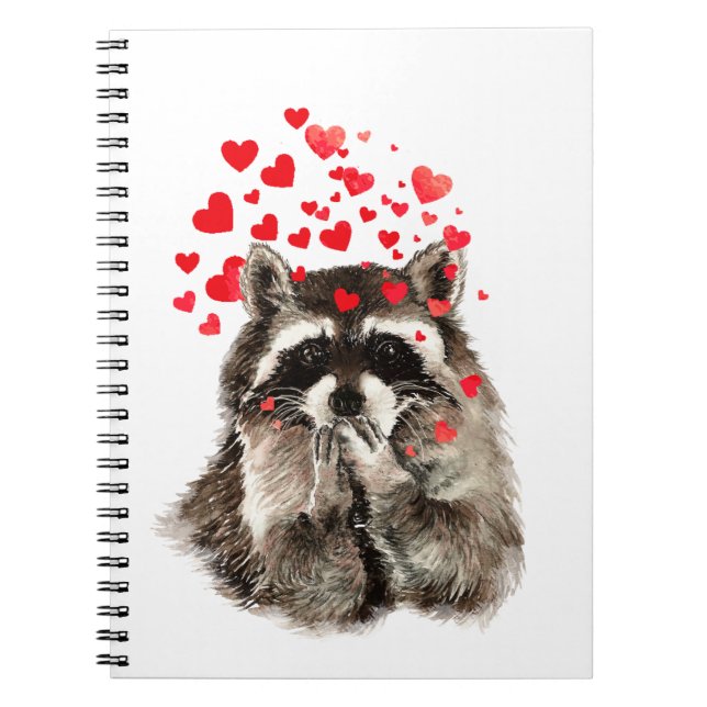 Funny Raccoon Blowing Kisses Love Hearts Notebook (Front)