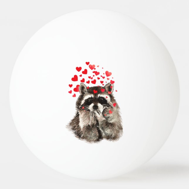 Funny Raccoon Blowing kisses & Love Hearts Ping-Pong Ball (Front)