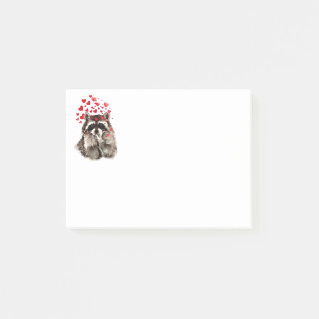 Funny Raccoon Blowing kisses & Love Hearts Post-it Notes (Front)