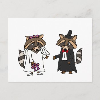 Funny Raccoon Bride And Groom Wedding Art Postcard by AllSmilesWeddings at Zazzle