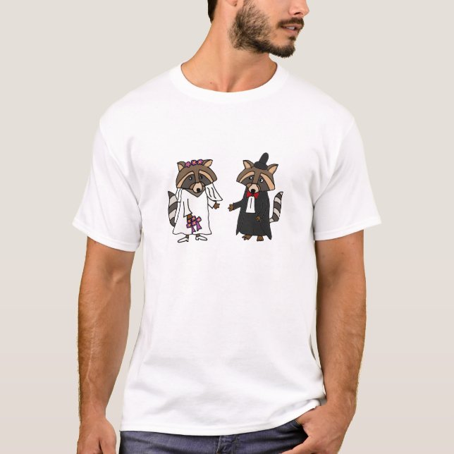 Funny Raccoon Bride and Groom Wedding Art T-Shirt (Front)