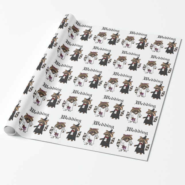 Funny Raccoon Bride and Groom Wedding Art Wrapping Paper (Unrolled)