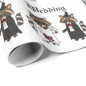 Funny Raccoon Bride and Groom Wedding Art Wrapping Paper (Roll Corner)