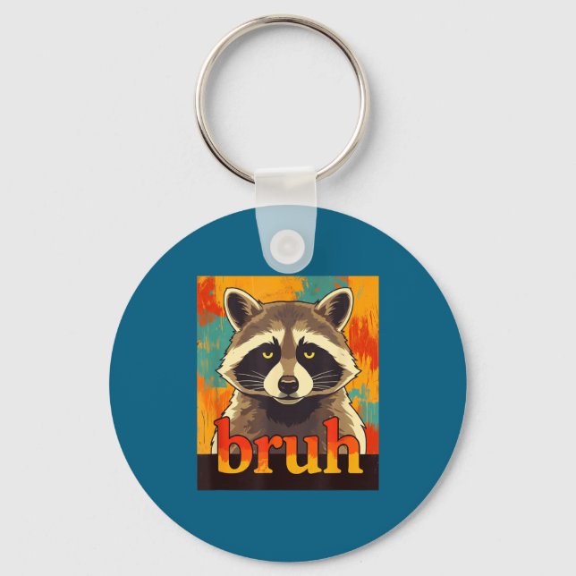 Funny Raccoon Bruh Meme Teens Boys Girls Men Graph Keychain (Front)