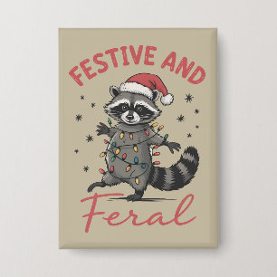 Funny Raccoon Christmas Feral Meme Xmas  Button