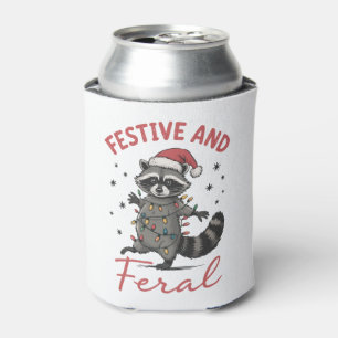Funny Raccoon Christmas Feral Meme Xmas Can Cooler