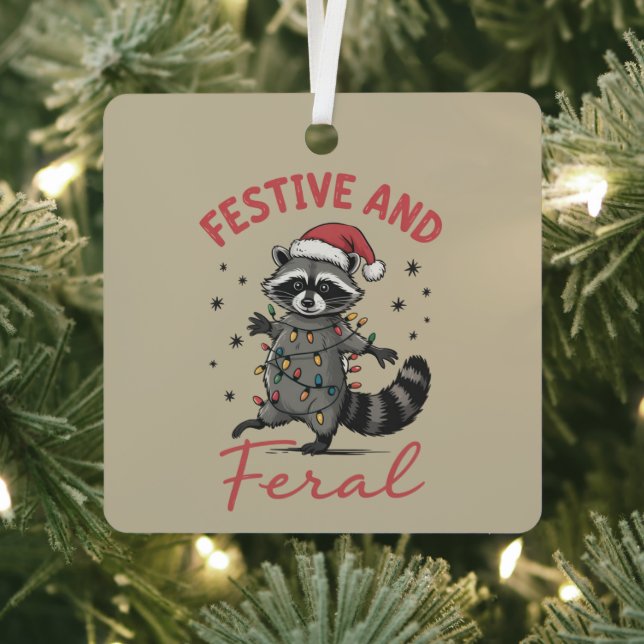 Funny Raccoon Christmas Feral Meme Xmas  Metal Ornament (Insitu)