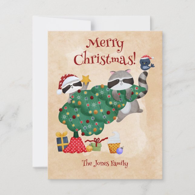 Funny Raccoon Christmas  Holiday Card (Front)