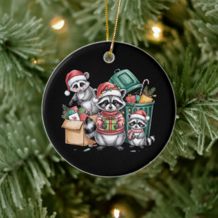 Funny Raccoon Christmas Opossum & Street Cats Ceramic Ornament