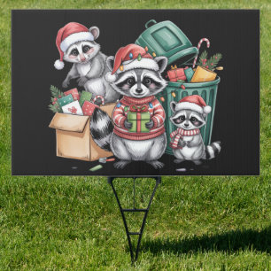 Funny Raccoon Christmas Opossum & Street Cats Sign