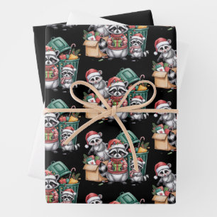 Funny Raccoon Christmas Opossum & Street Cats Wrapping Paper Sheets