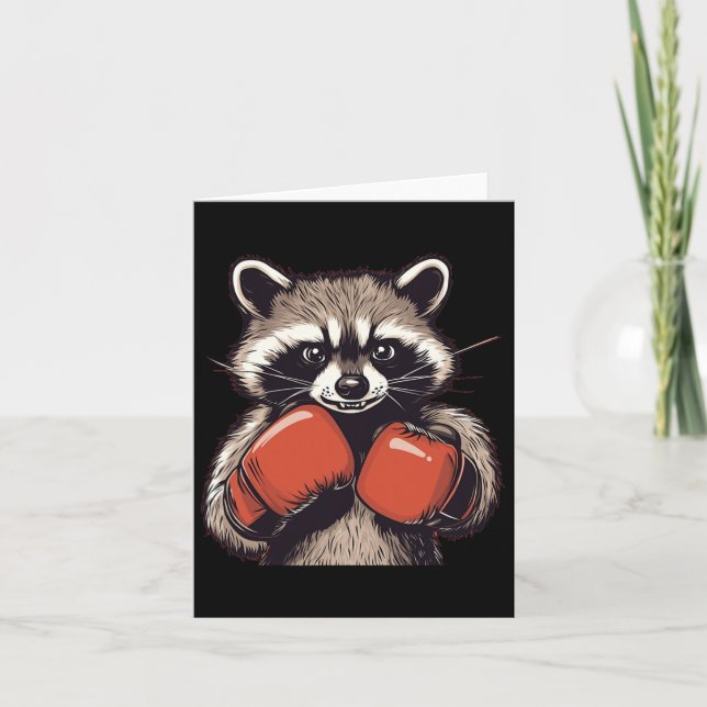Funny Raccoon Costume For Sport And Boxing Gloves  Card (Front)