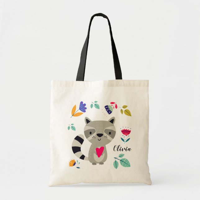 Funny Raccoon | Custom Name Gift Tote Bag (Front)