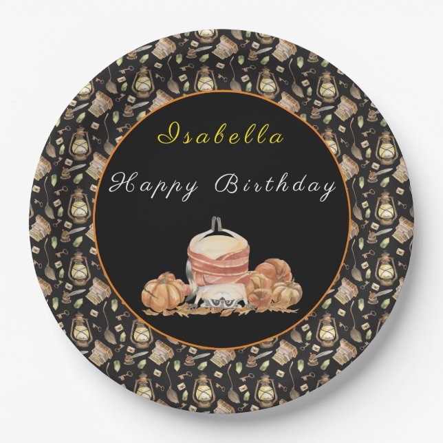 Funny Raccoon Customize Text and Color Paper Plates (Front)
