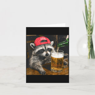 Funny Raccoon Drinking Beer Usa Hat Patriotic Card