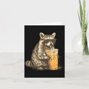 Funny raccoon drinking iced coffee animal meme men card