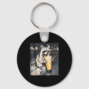 Funny Raccoon Drinking Iced Coffee Animal Meme Men Keychain
