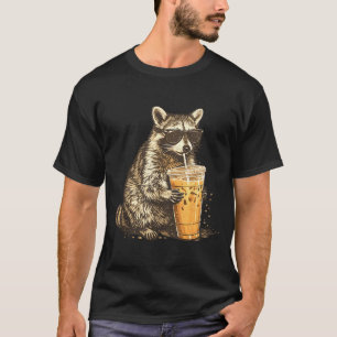 Funny raccoon drinking iced coffee animal meme men T-Shirt