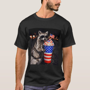 Funny Raccoon Drinking Iced Coffee Men Women 4th T-Shirt