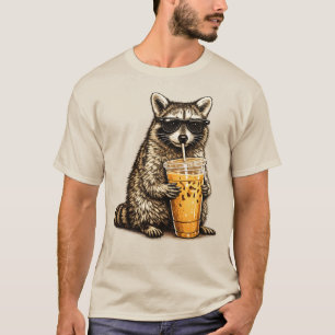 Funny Raccoon Drinking Iced Coffee — Retro Animal T-Shirt