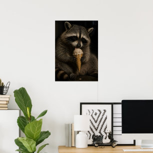 Funny Raccoon Eating Ice Cream Poster