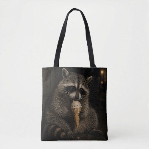 Funny Raccoon Eating Ice Cream Tote Bag