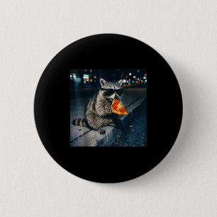 Funny raccoon eating pizza cute animal selfie button