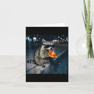 Funny raccoon eating pizza cute animal selfie card