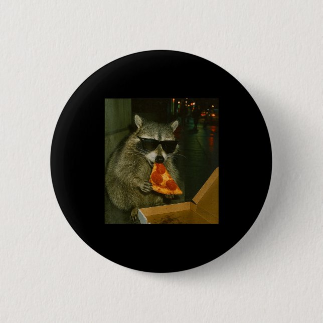 Funny Raccoon Eating Zza Animal Meme  Button (Front)
