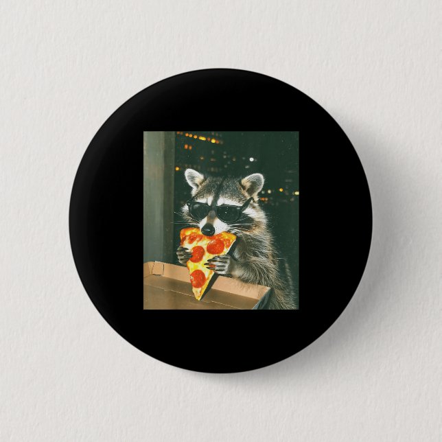 Funny Raccoon Eating Zza Animal Meme Men Women Kid Button (Front)