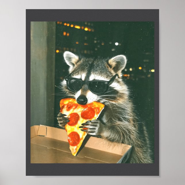 Funny Raccoon Eating Zza Animal Meme Men Women Kid Poster (Front)