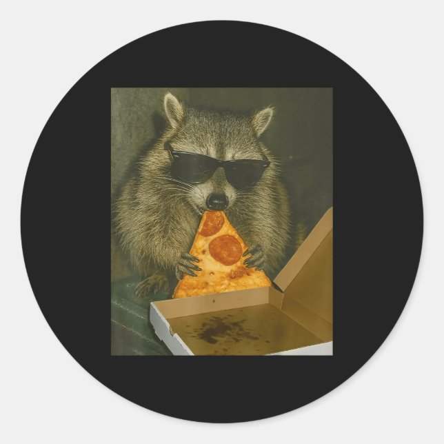 Funny Raccoon Eating Zza Animal Meme Raccoon  Classic Round Sticker (Front)