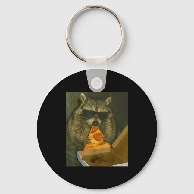 Funny Raccoon Eating Zza Animal Meme Raccoon  Keychain (Front)