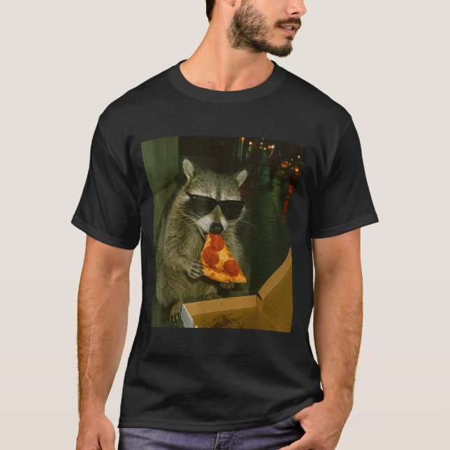 Funny Raccoon Eating Zza Animal Meme  T-Shirt (Front)