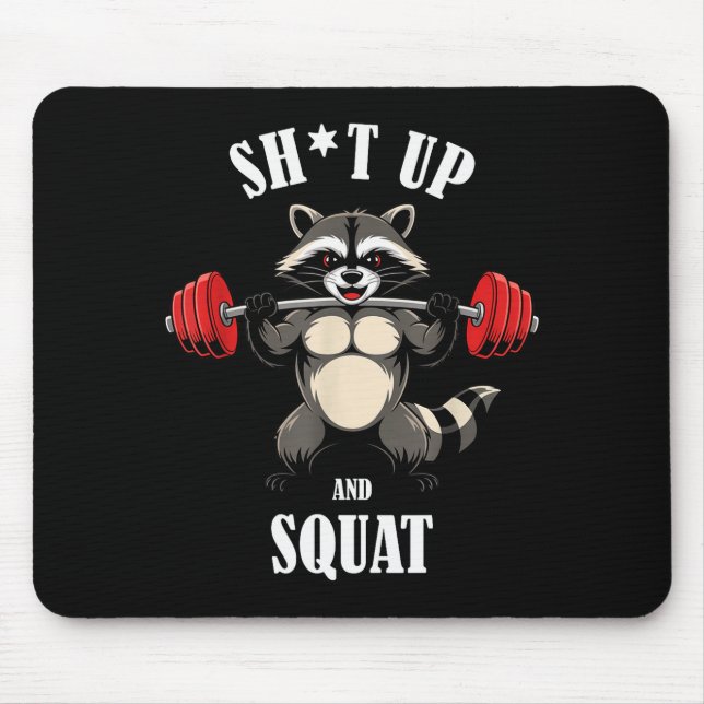 Funny Raccoon Fitness Squating Workout Weightlifti Mouse Pad (Front)
